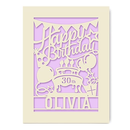 Edsg Personalized Birthday Card  Paper Cut Happy Birthday Card For Him Her Women Girl Boy Men Custom Gift With Envelope 13th 16th 18th 21st 30th 40th 50th 70th 80th 90th Lilac Purple