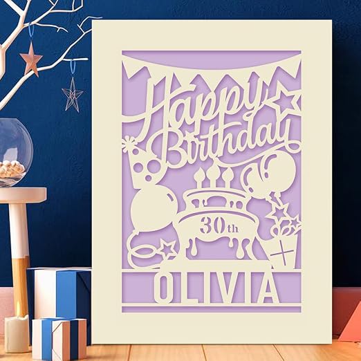 Edsg Personalized Birthday Card  Paper Cut Happy Birthday Card For Him Her Women Girl Boy Men Custom Gift With Envelope 13th 16th 18th 21st 30th 40th 50th 70th 80th 90th Lilac Purple