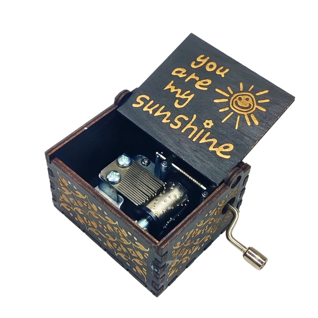 Zesta 6 Month And Above Wooden Hand Cranked Collectable Engraved Music Box You Are My Sunshine  Black