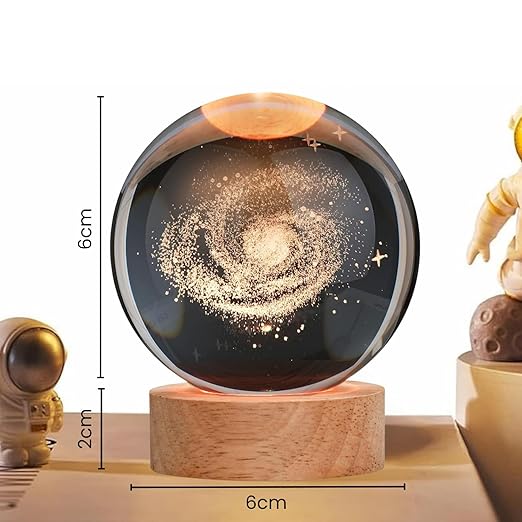 One94store 3d Galaxy Crystal Ball Night Lamp  Engraved Usb Table Led Wooden Light For Home Office Decoration And Birthday Gift Galaxywarm White