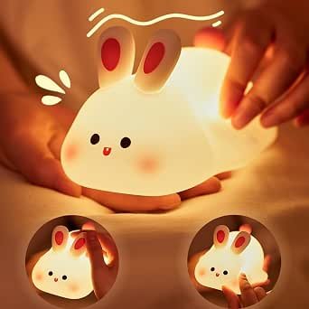 One94store Cute Little Rabbit Silicone Night Lamp Rechargeable Touch Led Bedside Light For Kids Bedroom Romantic Decor Baby Gift