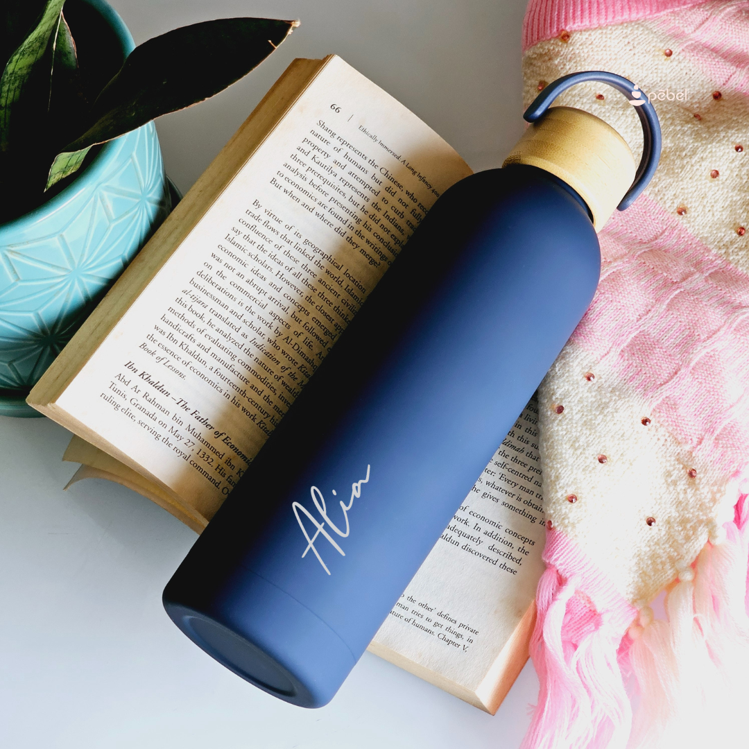Personalized Ultra Luxurious Vacuum Insulated Steel Water Bottle With Wooden Lid  750ml
