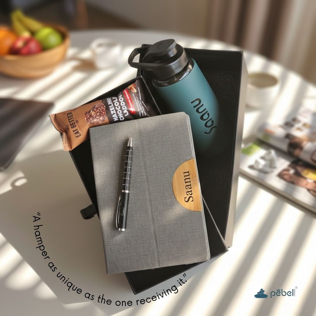 Personalized Gift Hamper  Glass Bottle Diary  Pen
