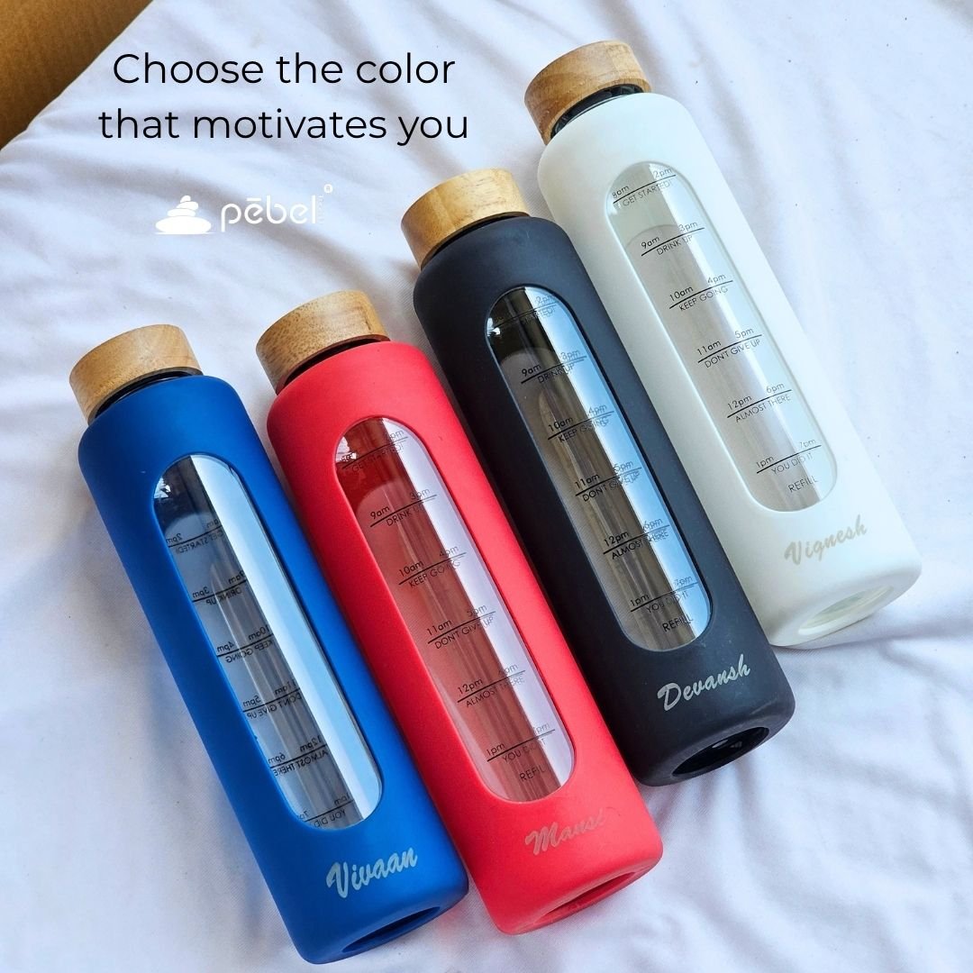 Personalized Motivation Glass Bottle With Time Markers  Silicone Sleeve  750ml