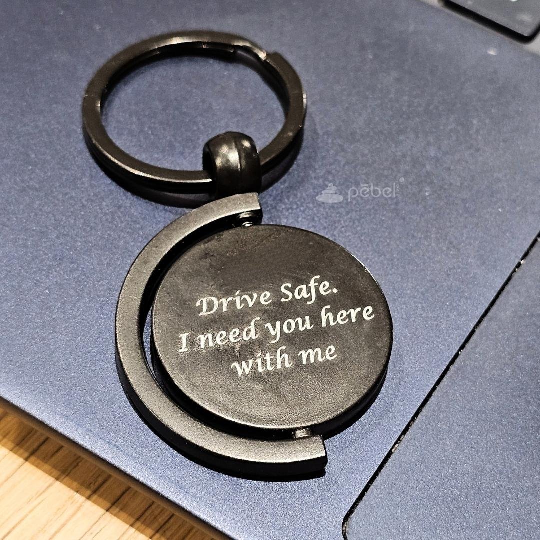 Personalized Drive Safe Wood  Metal Keychain