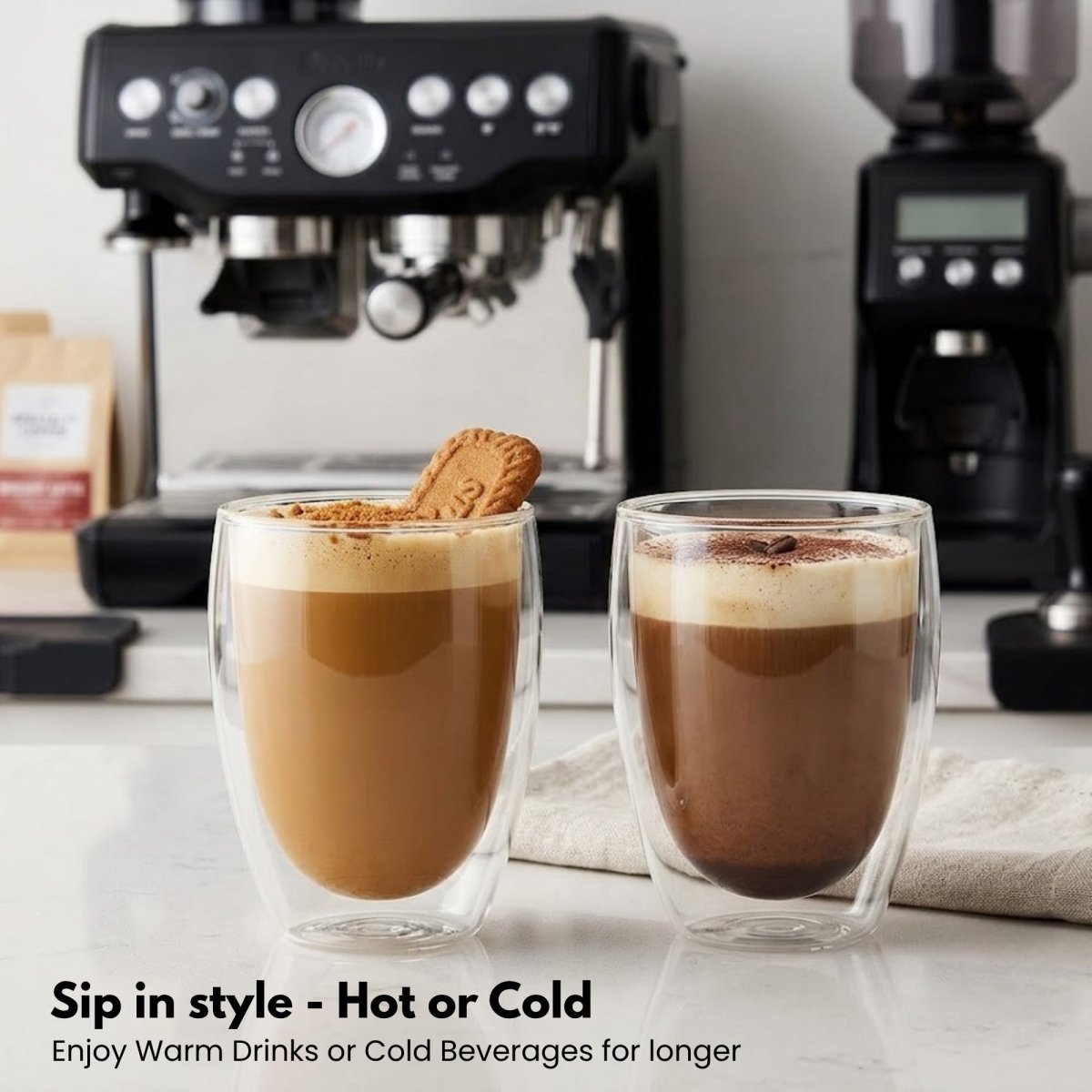 Bistro Style Double Wall Glass Mug  Elegant  Heat Resistant  350ml Set Of 2