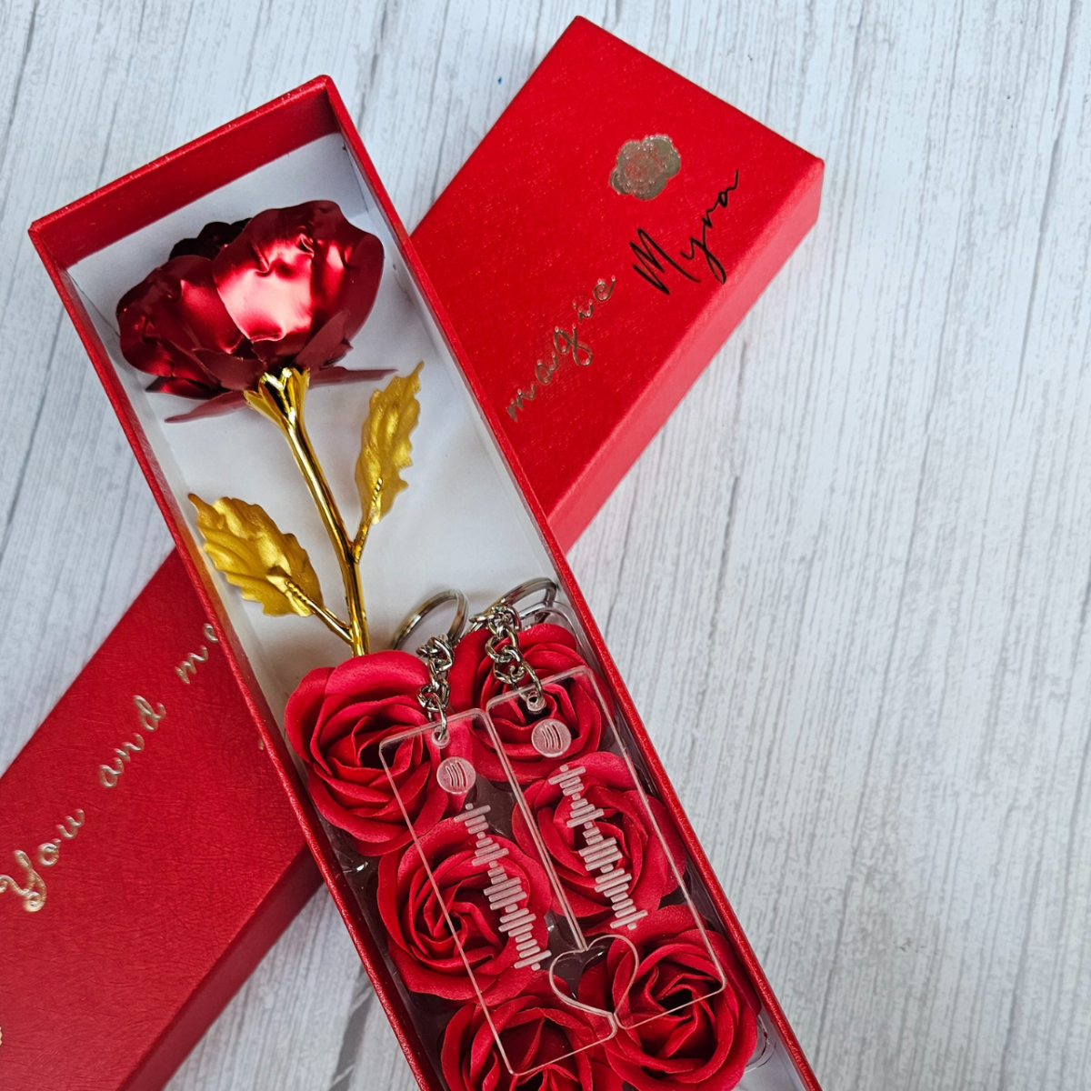 Premium Rose Flower With Teddy Rose Petals  Spotify Song Key Chain In Luxury Gift Box
