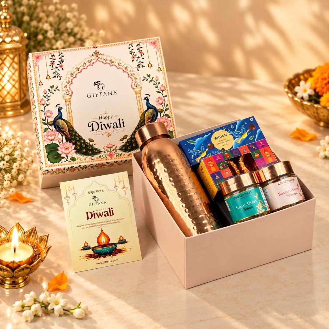 Diwali Delight  Premium Copper Bottle  Gourmet Gift Hamper