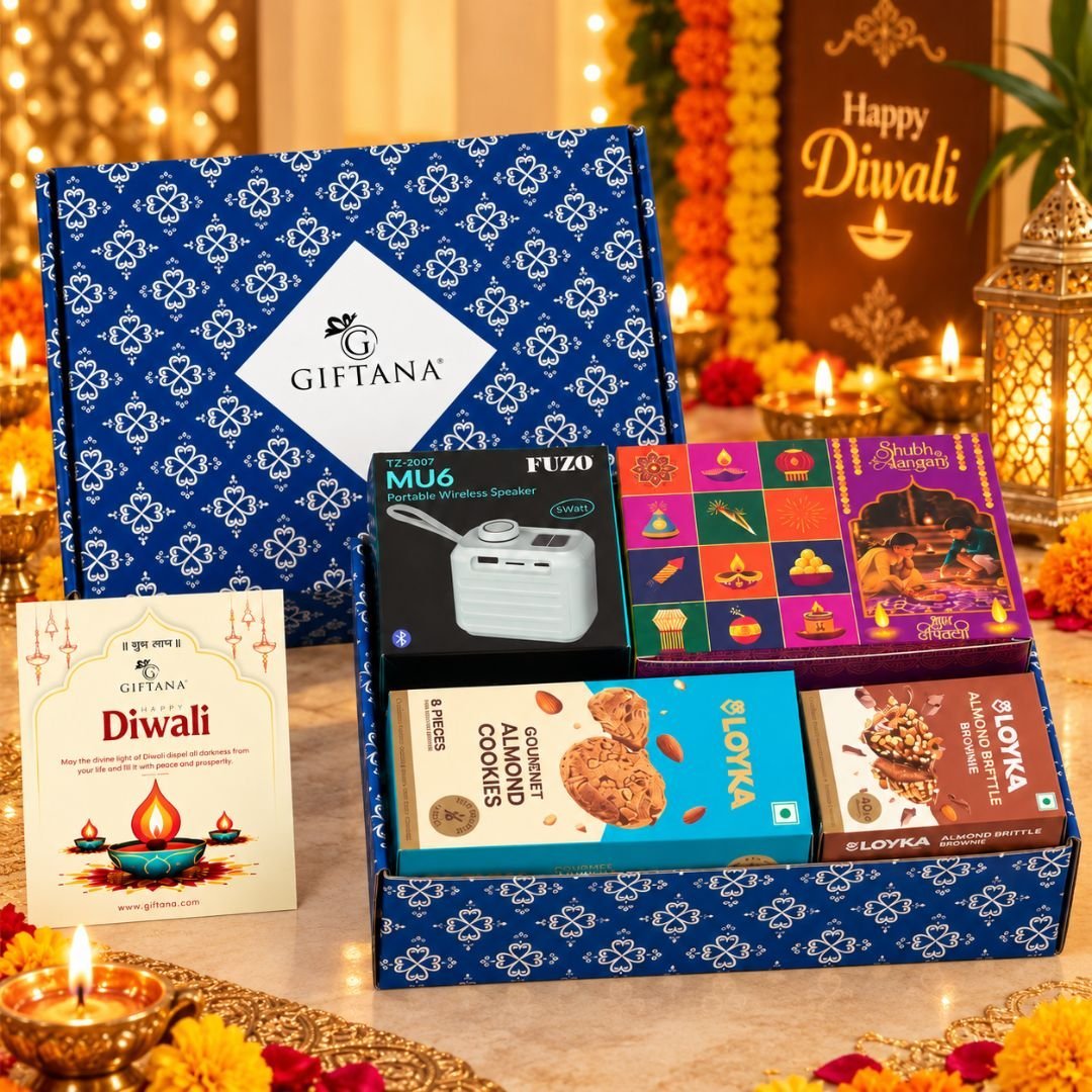 Festive Corporate Gifts  Shubh Aangan Hamper With Wireless Speaker Almond Cookies  Brittle