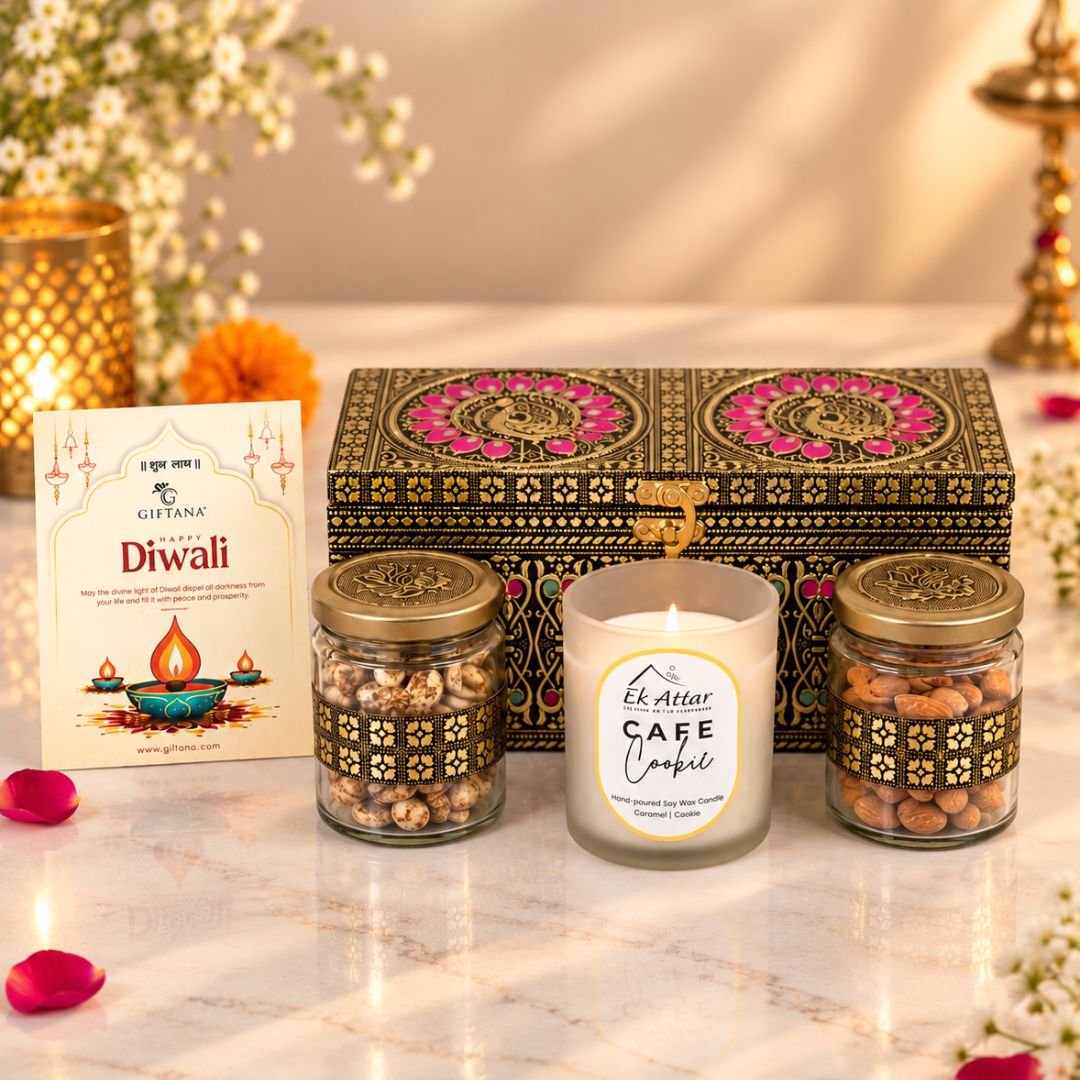 Peacock Jar  Premium Dry Fruit  Candle Diwali Gift Hamper