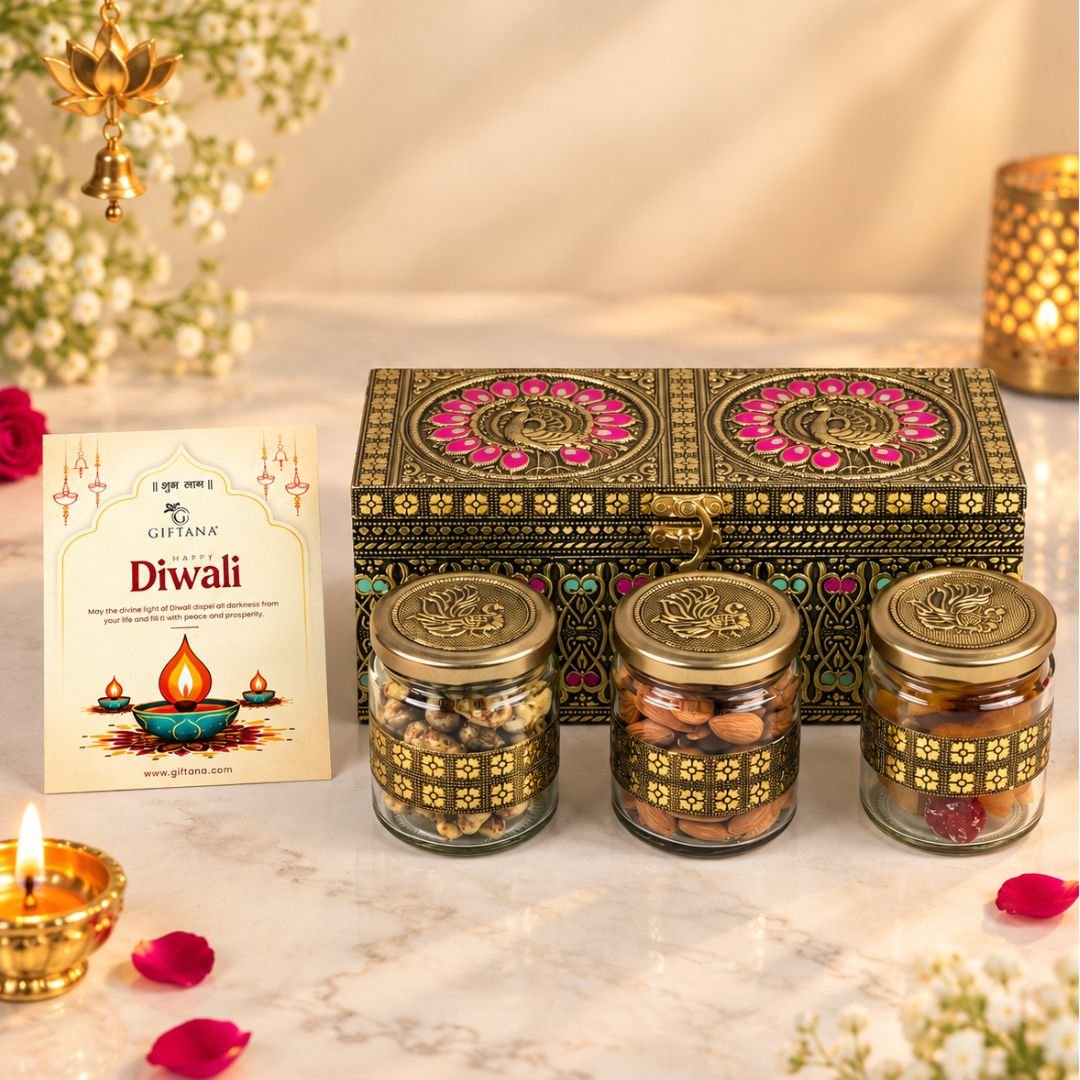 Peacock 3 Jar  Corporate Diwali Dry Fruit Gift Box