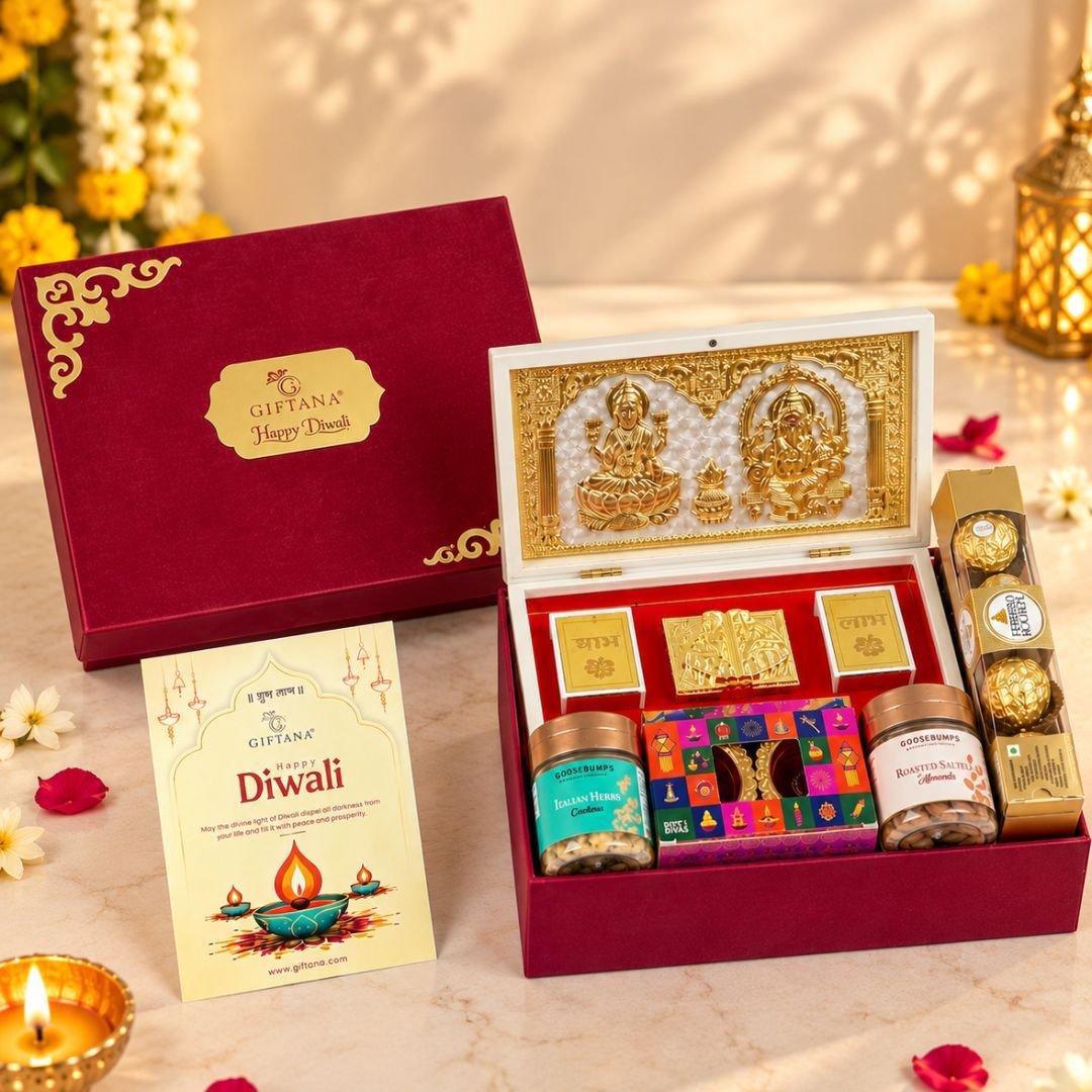 Shubh Diwali Blessings  Premium Corporate Diwali Gift Box With Dry Fruits  Ferrero Rocher